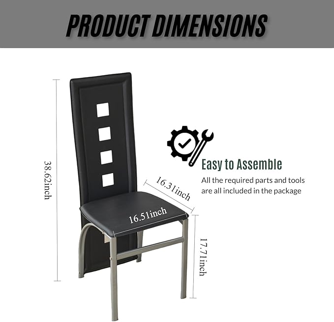 Karl home Modern Hollow Dining Chair Set of 4, Black Dining Chairs with PVC Backrest & Leather Cushion, Dining Chair for Kitchen & Dining Room, 300lbs Weight Capacity