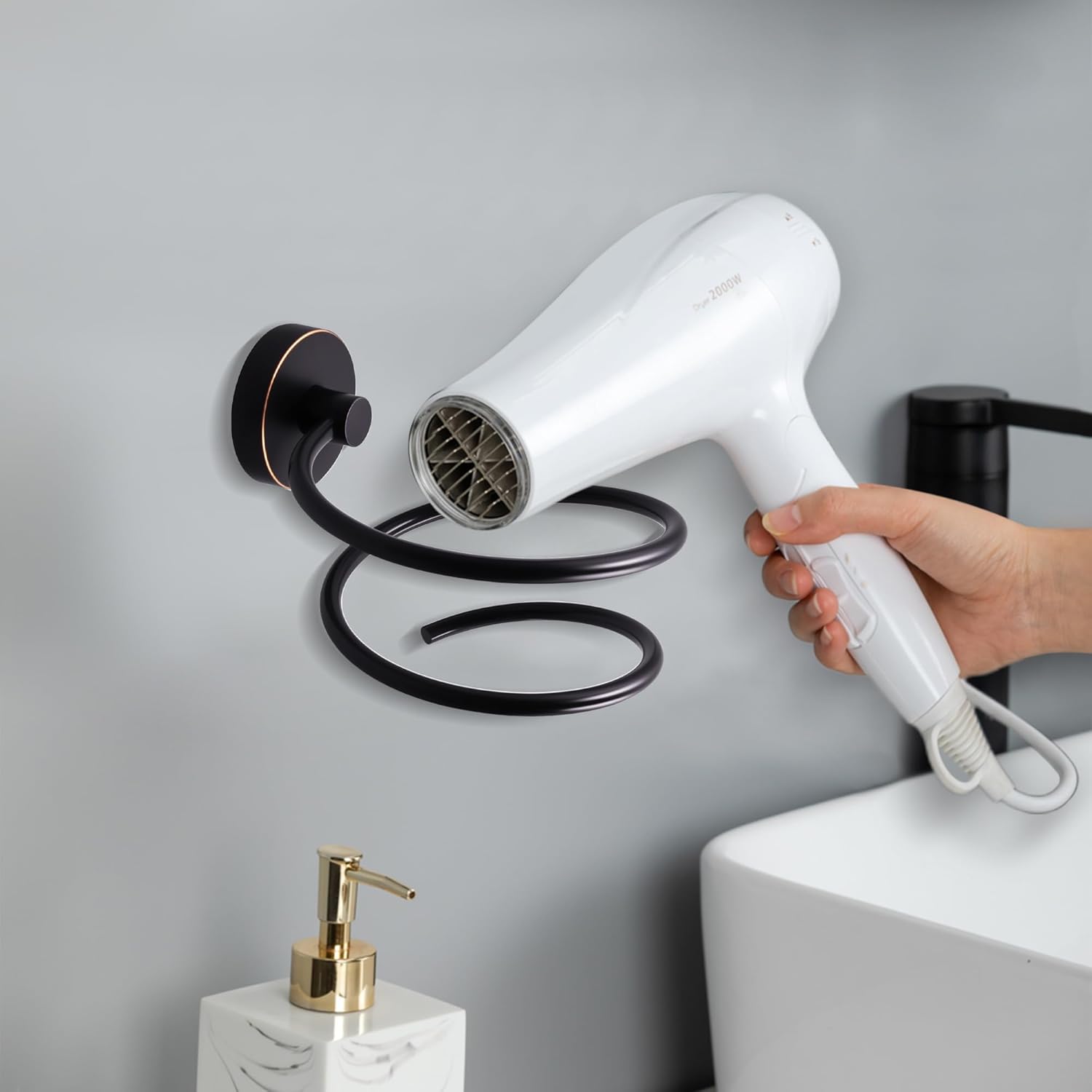 Hair Dryer Holder Hair Care Tools Holder Wall Mount Chrome Finished Stainless Steel Balck
