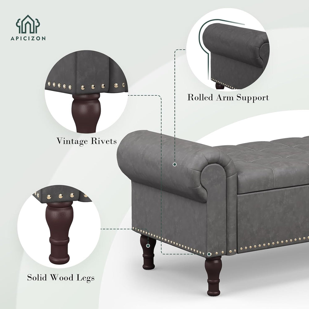 Apicizon 51” Bench with Storage, Upholstered Tufted Button Bedroom Bench with...