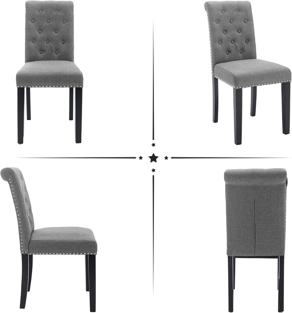 Dining Room Chairs Set of 6, Upholstered Fabric, Strudy Rubber Wood, Gray