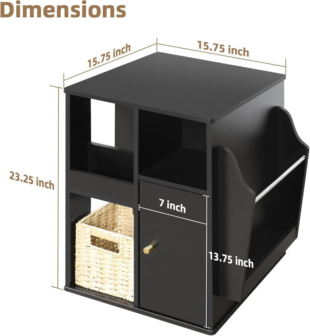 TooCust Rotating End Table with Storage, Square Rotating Side Table Living Ro...