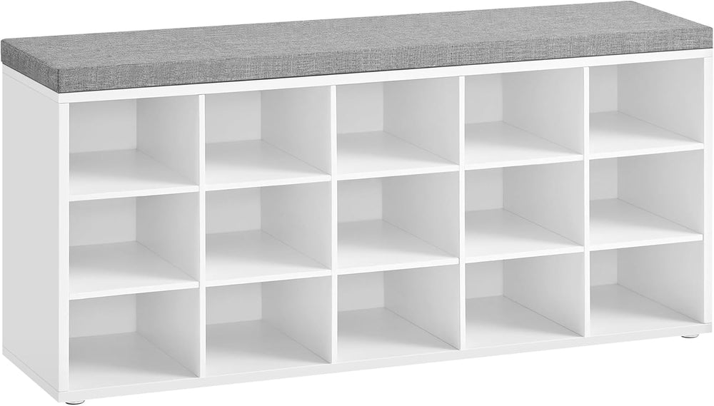 VASAGLE Shoe Bench with Cushion, 15 Compartments, 11.8 x 41.3 x 18.9 Inches |...