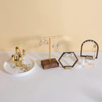 GemeShou earrings T display stands for selling, small earring holder jewelry stand with 4 holes on bar, wood earring hanger for boutique display【Walnut】