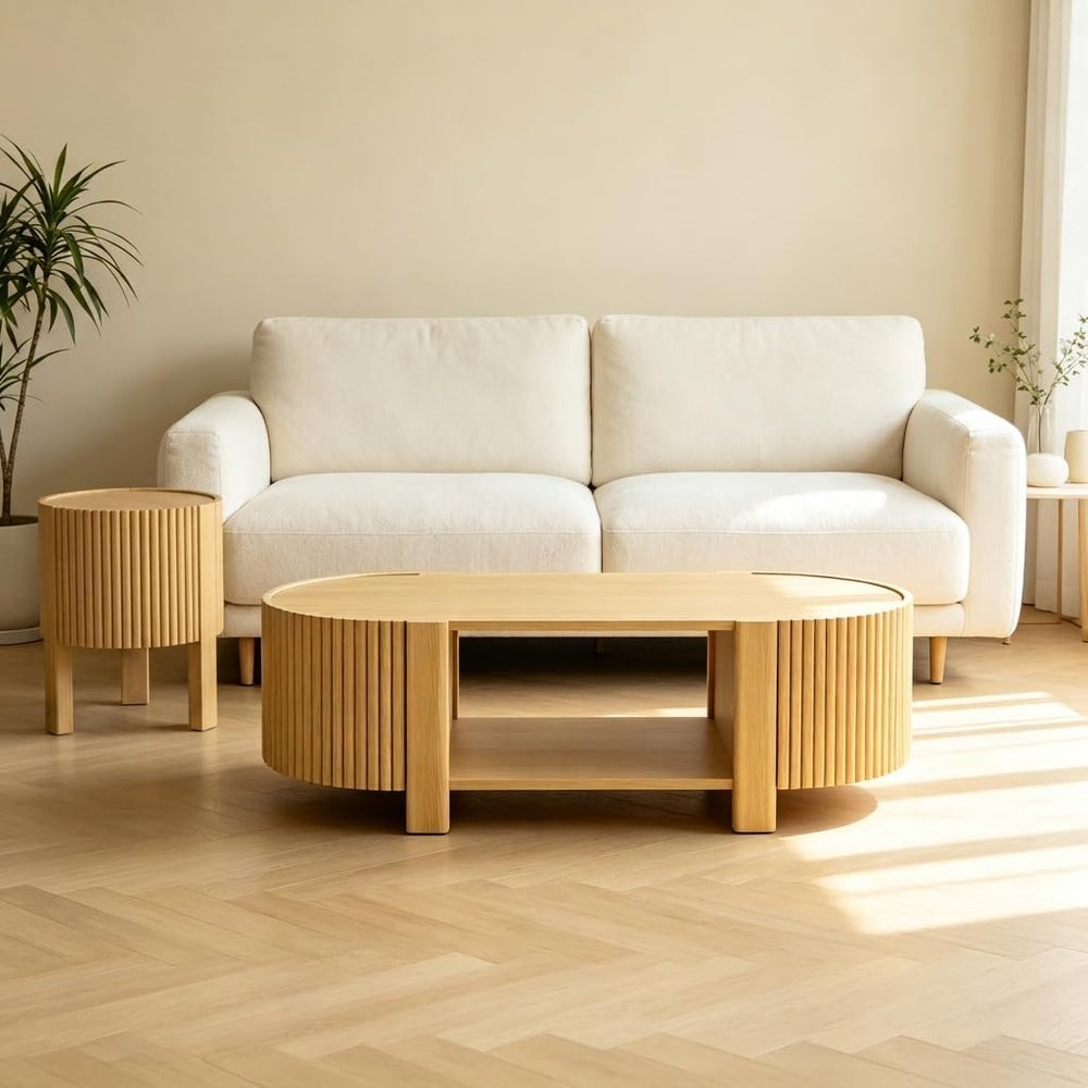 Flieks Living Room Table Set of 2 with 1 Coffee Table and 1 Side Table, Rubbe...