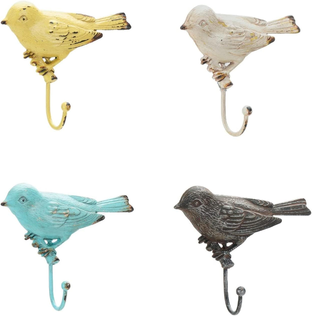 SOFFEE DESIGN Set of 4 Vintage Metal Birds Wall Coat Hooks, Heavy Duty Hangge...