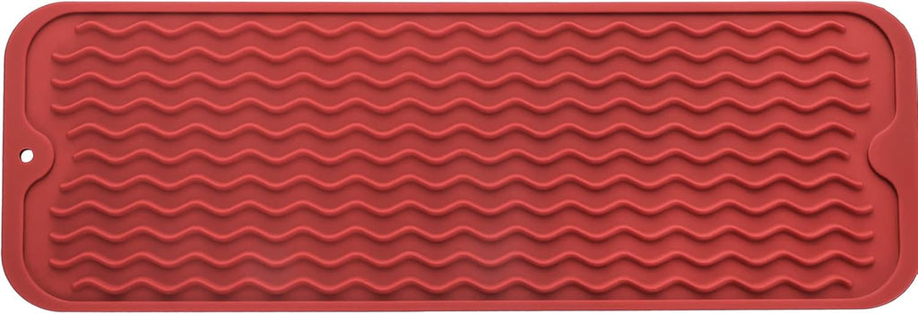 Silicone Dish Drying Mat for Multiple Usage,Easy clean,Eco-friendly,Heat-resistant Silicone Mat for Kitchen Counter,Sink,Bar,Bottle,or Cup Red M 17 inches x 6 inches