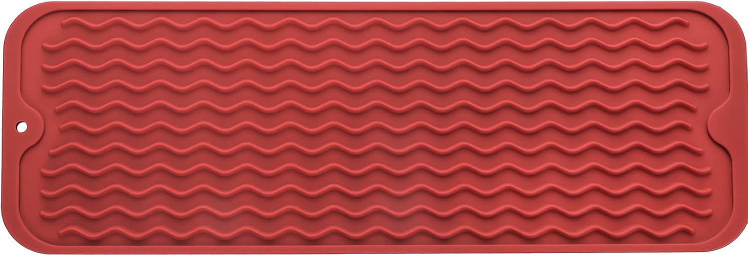 Silicone Dish Drying Mat for Multiple Usage,Easy clean,Eco-friendly,Heat-resistant Silicone Mat for Kitchen Counter,Sink,Bar,Bottle,or Cup Red M 17 inches x 6 inches