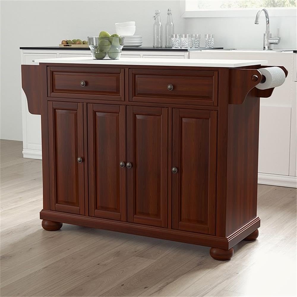 Pemberly Row Transitional Wood/Granite Kitchen Island in Mahogany