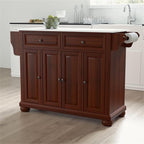 Pemberly Row Transitional Wood/Granite Kitchen Island in Mahogany