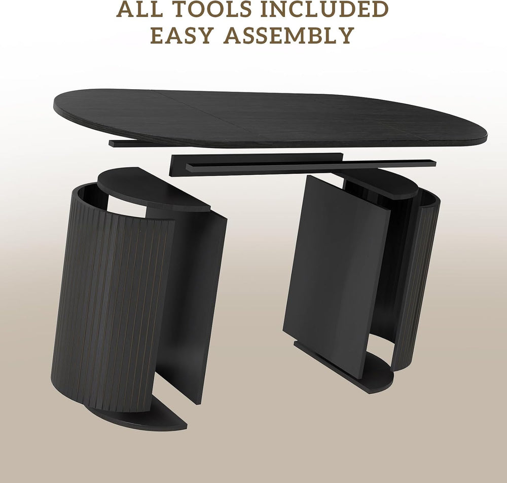 70.8" Oval Dining Table for 4-6 Persons, Fluted Pedestal Base Mid Centur...