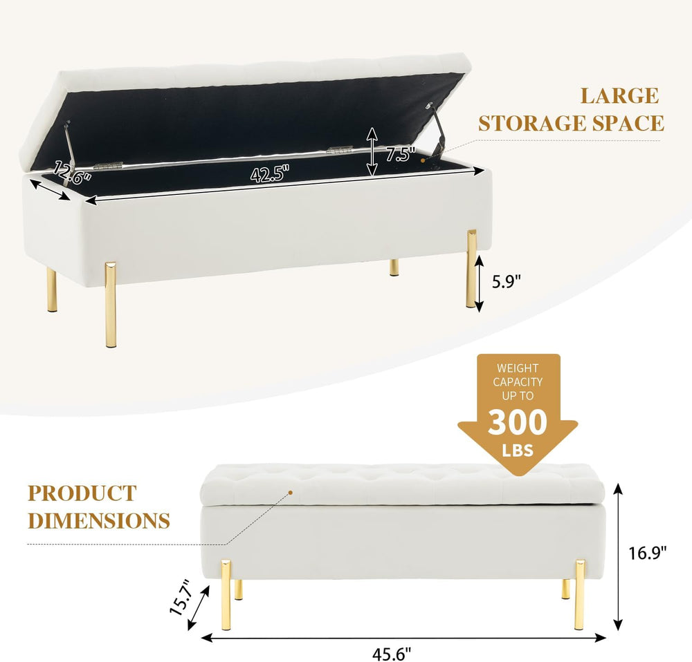 Velvet Storage Bench Ottoman,Versatile Seating with Hidden Storage,End of Bed...