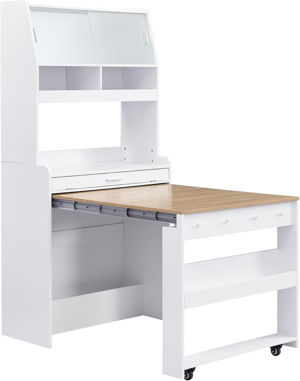 Spaco 2-in-1 Folding Dining Table and Buffet Cabinet Set,Compact Pull-Out Kit...