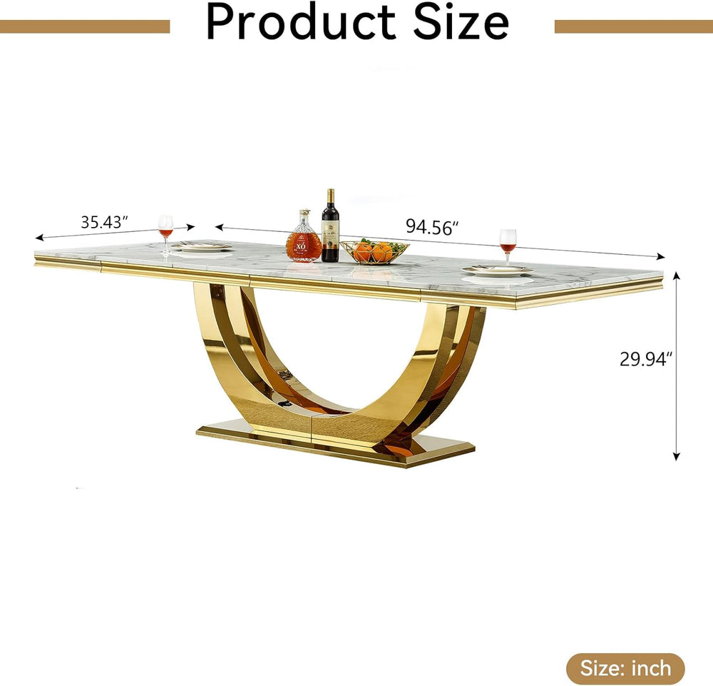 94" White Dining Table for 6-10, Modern Rectangular Kitchen Table with F...