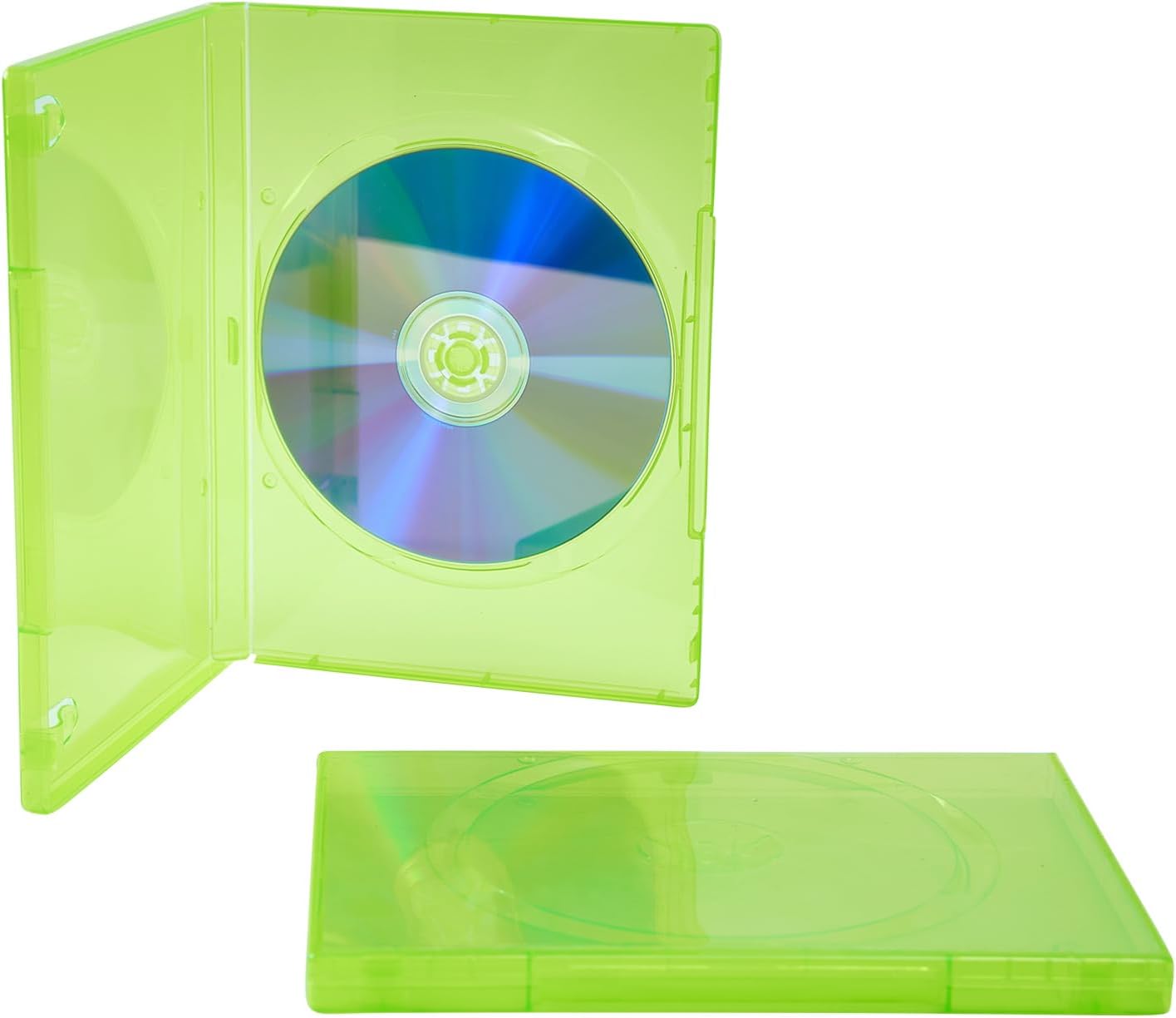Maxtek 14mm Transparent Green Standard Single Capacity DVD Case with Outter Clear Sleeve Compatible for Xbox Game Discs, 100 Pieces Pack
