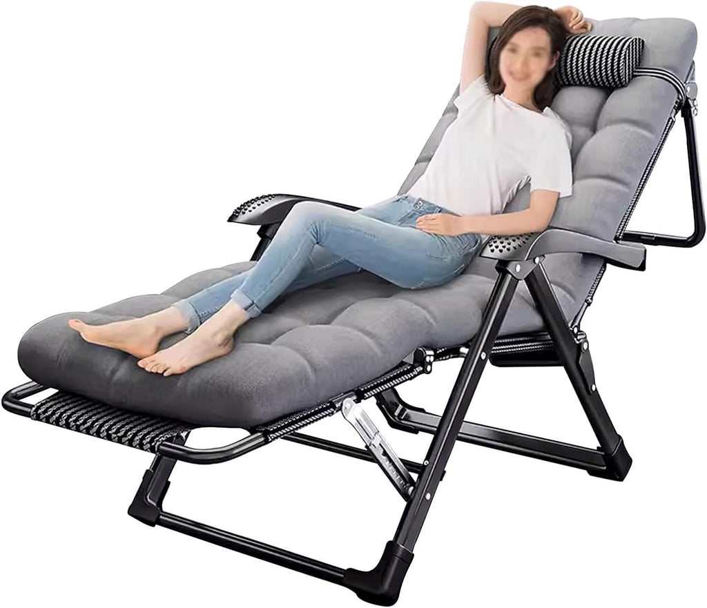 Gravity Indoor Outdoor Chair, Folding Reclining Lounge with Removable Gray Cushion and Headrest,