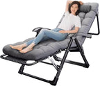 Gravity Indoor Outdoor Chair, Folding Reclining Lounge with Removable Gray Cushion and Headrest,
