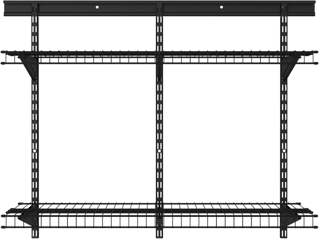 ClosetMaid MaxLoad Heavy Duty Wall Shelf Kit for Garage, 2 Shelves, Adjustable ShelfTrack Wire Shelving, Black Finish