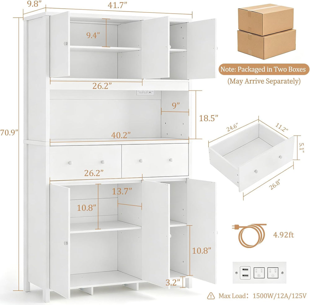 Garvee 71" H Pantry Cabinet with Charging Station, Tall Kitchen Pantry S...