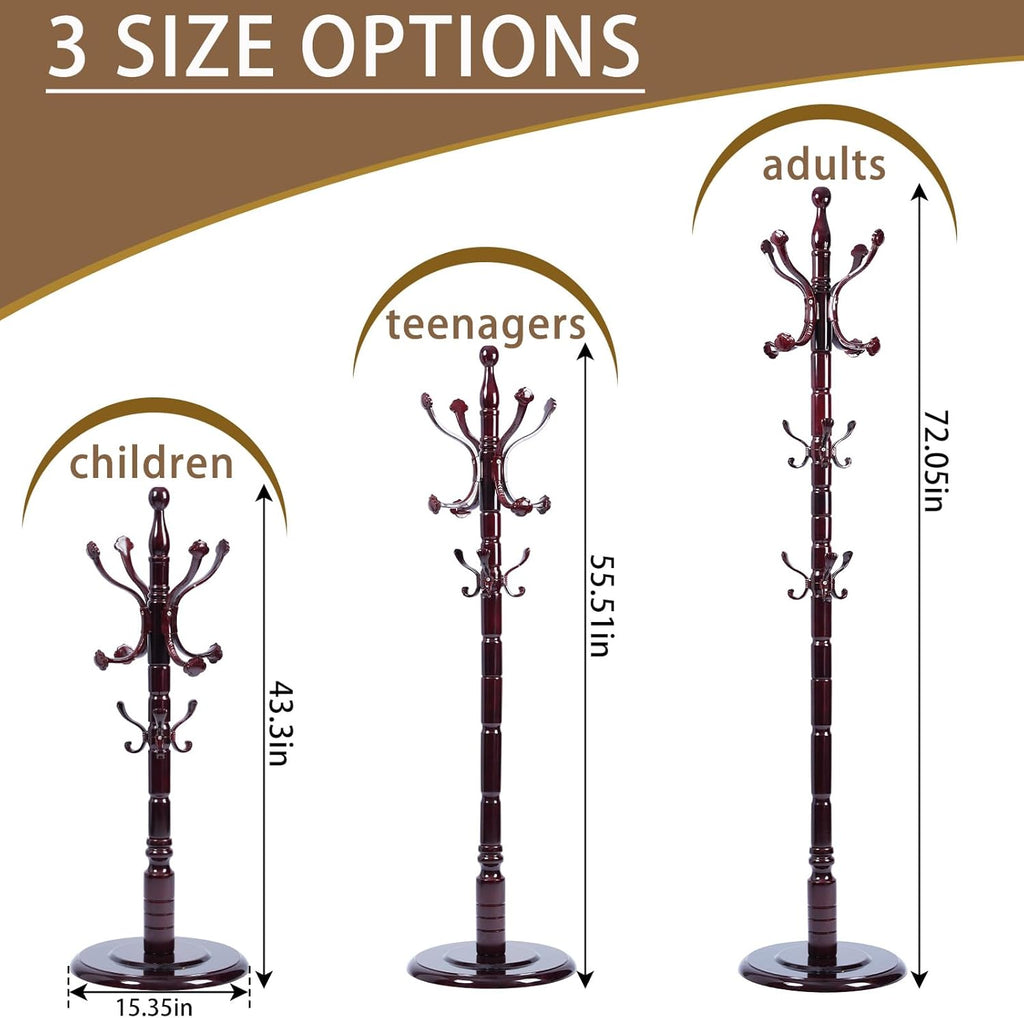 Solid Wooden Coat Rack Stand, Coat Racks Freestanding with 14 Hooks, Natural Birch Wood Coat stands with Sturdy Round Base, Tree Coat Hanger Standing for Entryway Bedroom Office (Ruyi Hook)