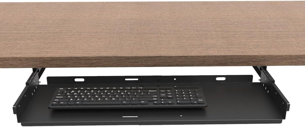JINGCHENGMEI Sliding Keyboard Tray Under Desk, Pull-Out Keyboard and Mouse Tray, 27 x 9.8 inches Large Platform Slide-Out Computer Drawer for Typing, Metal, Black