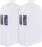 Univivi 40 Inch Cotton Garment Bags for Hanging Clothes 2 Pack, White | Breathable Cotton Fabric, Strong Zipper, Organza Window, 10in Wide Gusset Fits 6 Hangers, Perfect for Suits, Coats, Jackets