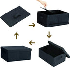 HOONEX Linen Foldable Storage Bins with Lids, 2 Pack, Storage Boxes with Carrying Handles and Sturdy Heavy Cardboard, 16.5" L x 11.8" W x 7.5" H for Shoes, Books, Clothes, Nursery, Dark Grey