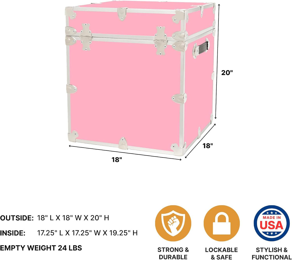 Rhino Classic Cube Trunk, College Dorm Footlocker & Home Storage End Table | 18"L x 18"W x 20"H, 1500+ lb Capacity, Baltic Birch Plywood, Nickel Plated Steel, Durable, Office Storage, Dorm Room