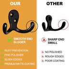 25 Pack Coat Hooks Wall Hooks for Hanging, Heavy Duty Double Prong Metal Hook Wall Mounted for Living Room, Bathroom, Kitchen, Bedroom for Coat, Bag, Scarf, Towel, Hat, Key, Cup (Black)