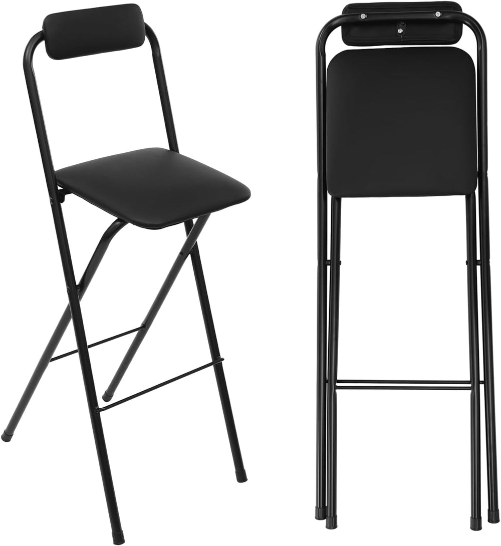 1PCS Folding Bar Stool with Back, 29inch Seat Height Collapsible Bar Stool, C...
