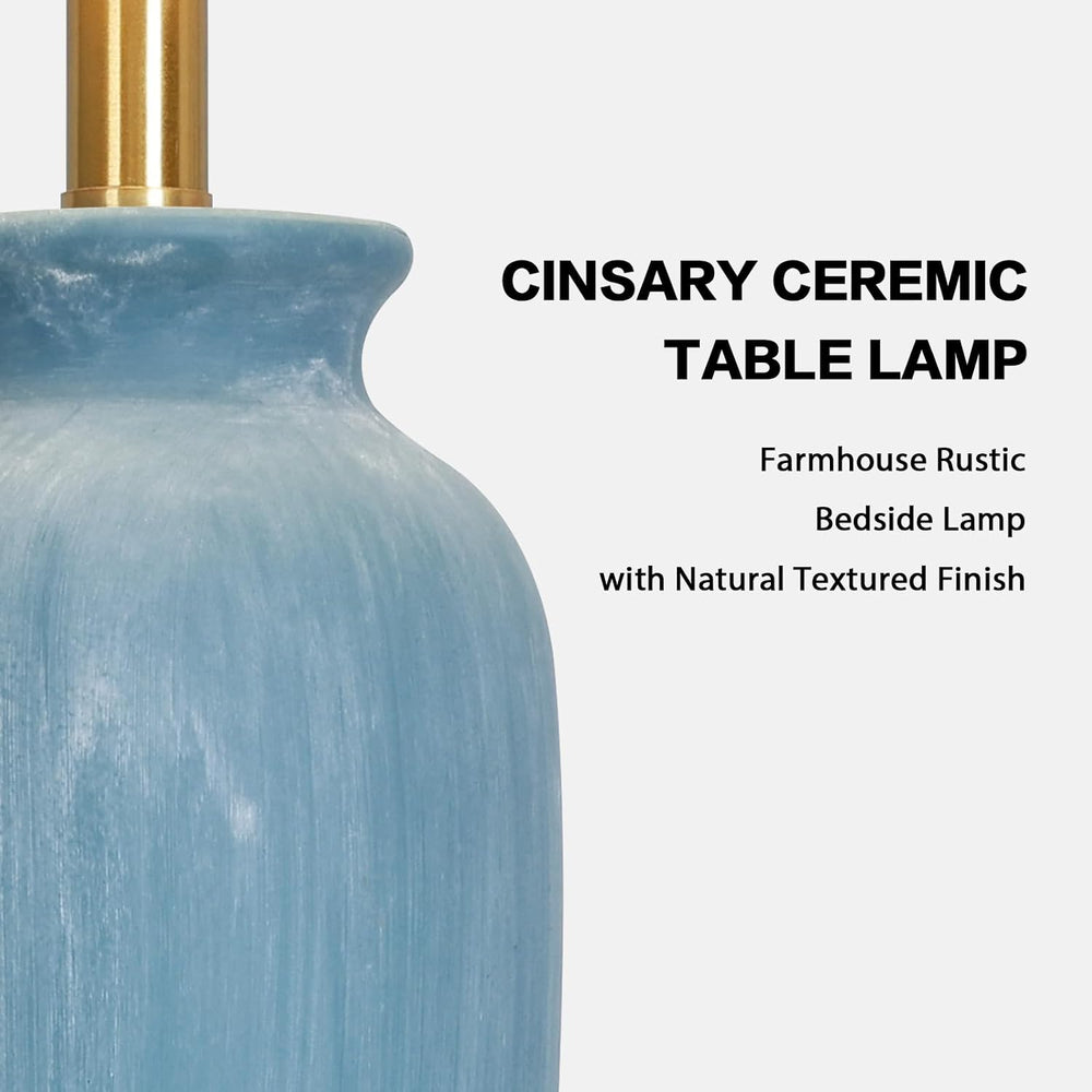 CINSARY 24.5" Farmhouse Jar Ceramic Table Lamps Set of 2, Blue