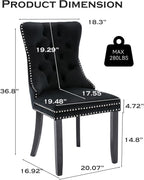 Velvet Upholstered Dining Chairs Set of 6, Modern Style Kitchen Side Chairs with Nailhead Trim and Wood Legs,Metal Pulling Ring for Dining Room Living Room(Black,Set of 6)