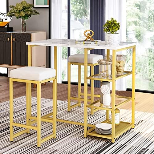 Recaceik 3-Piece Modern Pub Table Set, Bar Table Dining Table Set with Faux M...