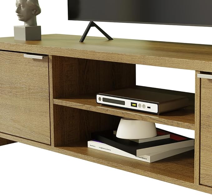 Madesa TV Stand with Cabinet Storage and Open Shelves for 55, 65 Inch Media Storage Gaming Media Console Living Room Entertainment Center Modern Wooden Television Cabinet - Rustic