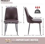 Modern Dining Chairs Set of 2, Faux Leather Upholstered Dining Room Chair Kitchen Chairs Dinner Side Chair with Curved Back and Metal Legs for Kitchen, Dining Room, Living Room, Brown