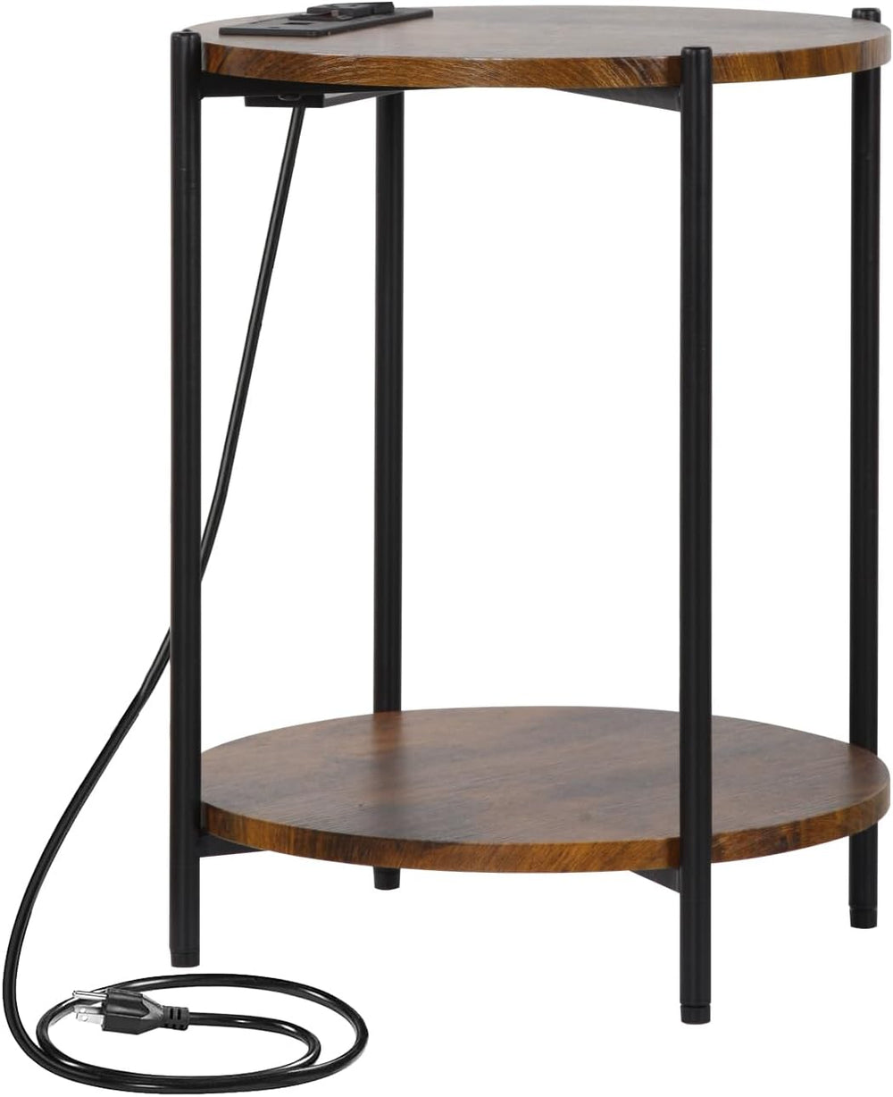 Gawicpy 2 Tier Round Side Table, Folding End Tables Coffee Table Simplistic S...