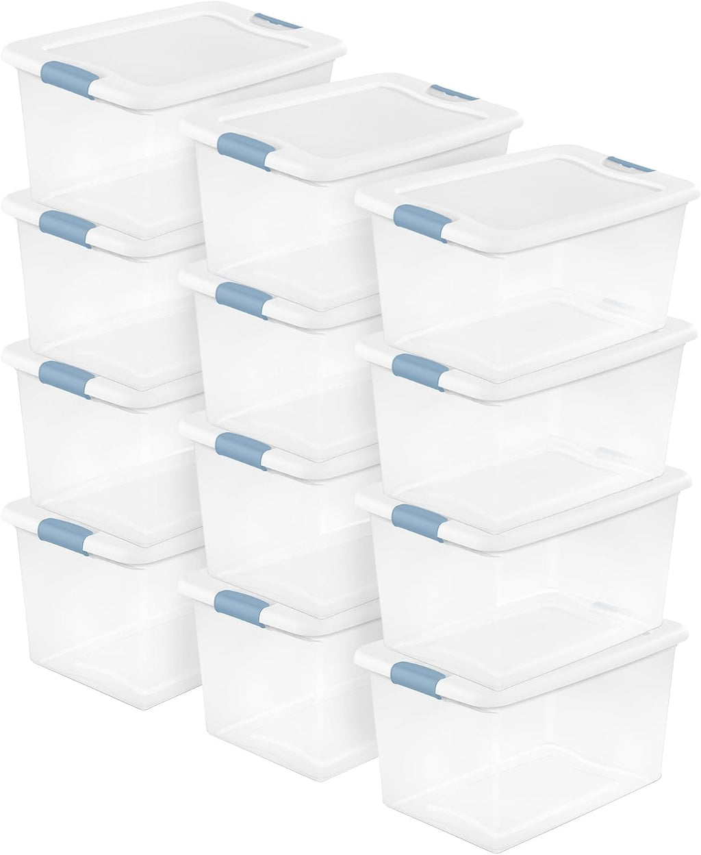 Sterilite Latching Box with Lids for Home and Office, 64 Quart, 12-Pack | Heavy-Duty and Stackable Plastic Containers with Latches for Closet, Cabinet, Bedroom, Bathroom and Dorm Room Organization