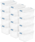 Sterilite Latching Box with Lids for Home and Office, 64 Quart, 12-Pack | Heavy-Duty and Stackable Plastic Containers with Latches for Closet, Cabinet, Bedroom, Bathroom and Dorm Room Organization