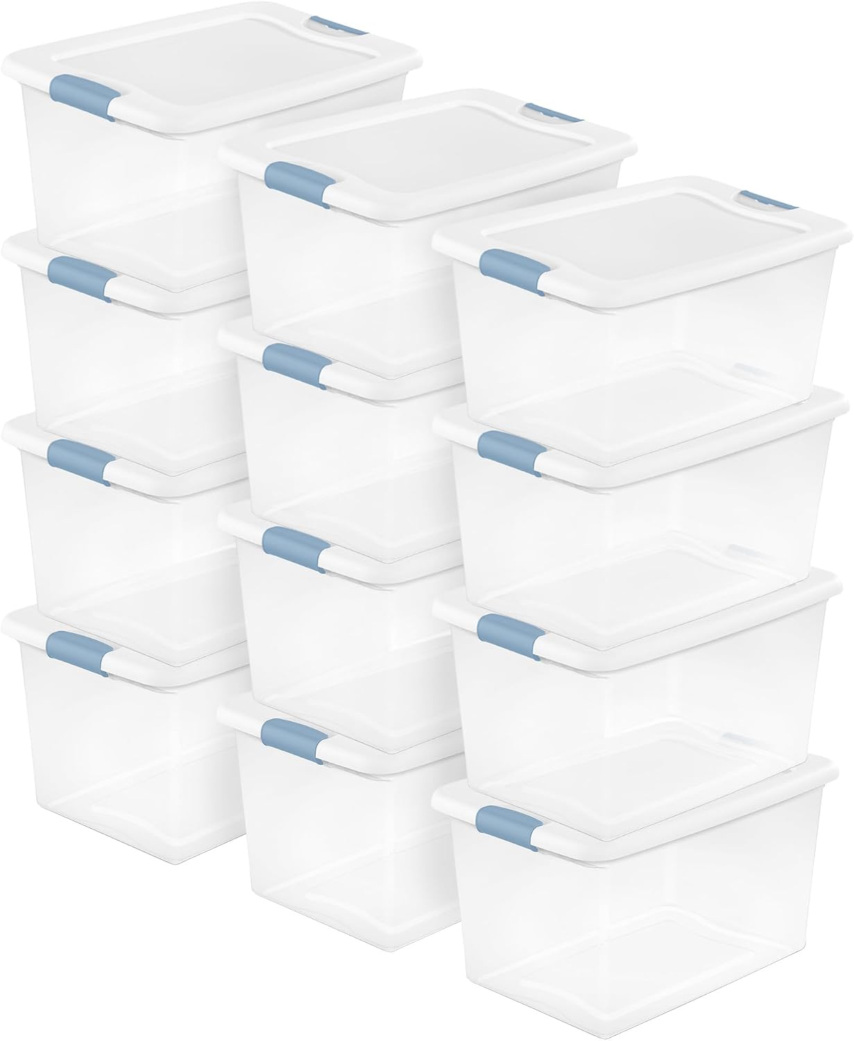 Sterilite Latching Box with Lids for Home and Office, 64 Quart, 12-Pack | Heavy-Duty and Stackable Plastic Containers with Latches for Closet, Cabinet, Bedroom, Bathroom and Dorm Room Organization