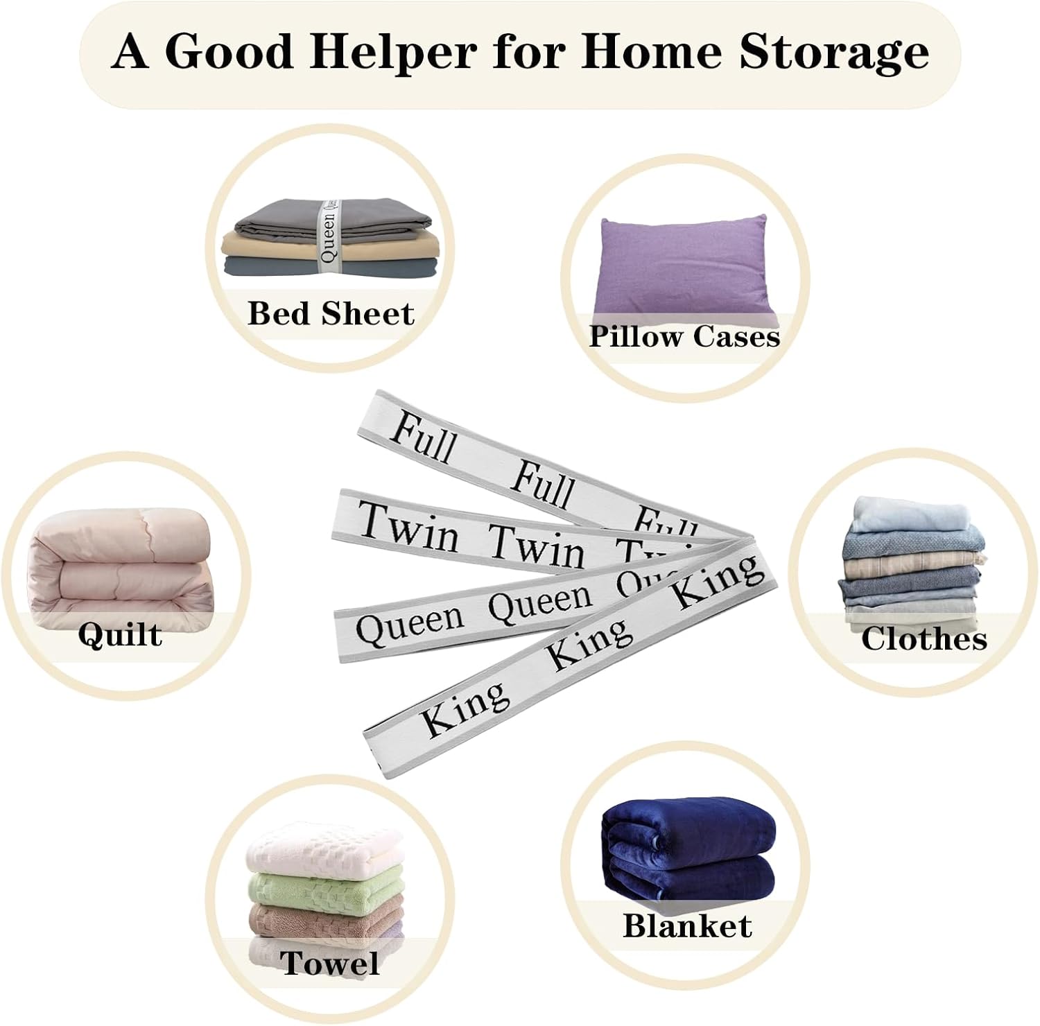 12 Pieces Bed Sheet Organizer Bands, Closet Organization Sheet Straps, Linen Labels Bedding Bands, Elastic Bed Sheet Storage Sheet Keepers （6PcsQueen 6PcsKing ）