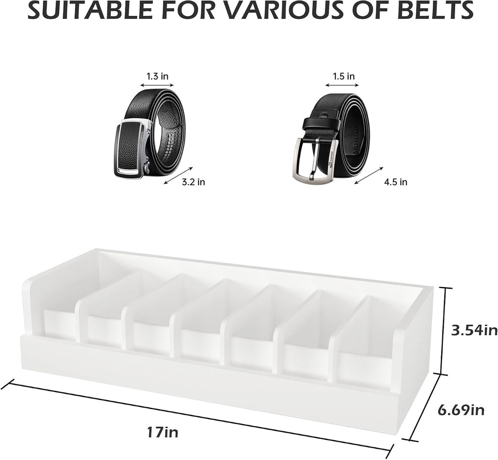 Belt Organizer for Drawer - Bamboo Belt Storage Organizer | Belt Rack for Closet Wall Mount Men Women Tie Sock Bra Scarf Ribbon(White, 2 * 7Grids)