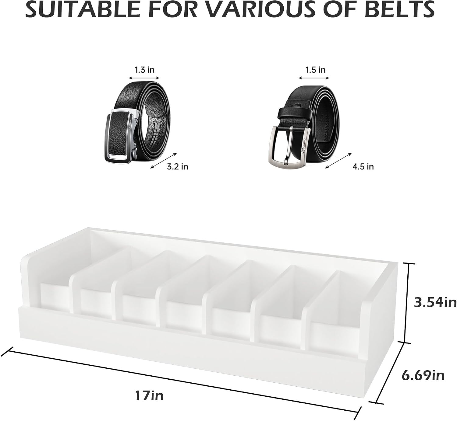 Belt Organizer for Drawer - Bamboo Belt Storage Organizer | Belt Rack for Closet Wall Mount Men Women Tie Sock Bra Scarf Ribbon(White, 2 * 7Grids)