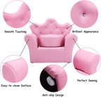 Costzon Kids Sofa, Children Upholstered Sofa with Ottoman, Princess Sofa with Diamond Decoration, Ottoman, Smooth PVC Leather Toddler Chair, Kids Pink Couch for Preschool Boys and Girls Gift (Pink)