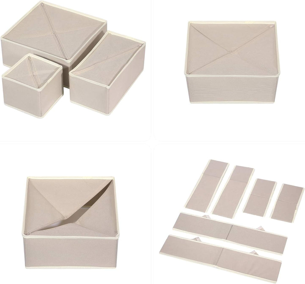 6 Pack Foldable Drawer Organizer Dividers Cloth Storage Box Closet Dresser Organizer Cube Fabric Containers Basket Bins for Underwear Bras Socks Panties Lingeries Nursery Baby Clothes Beige