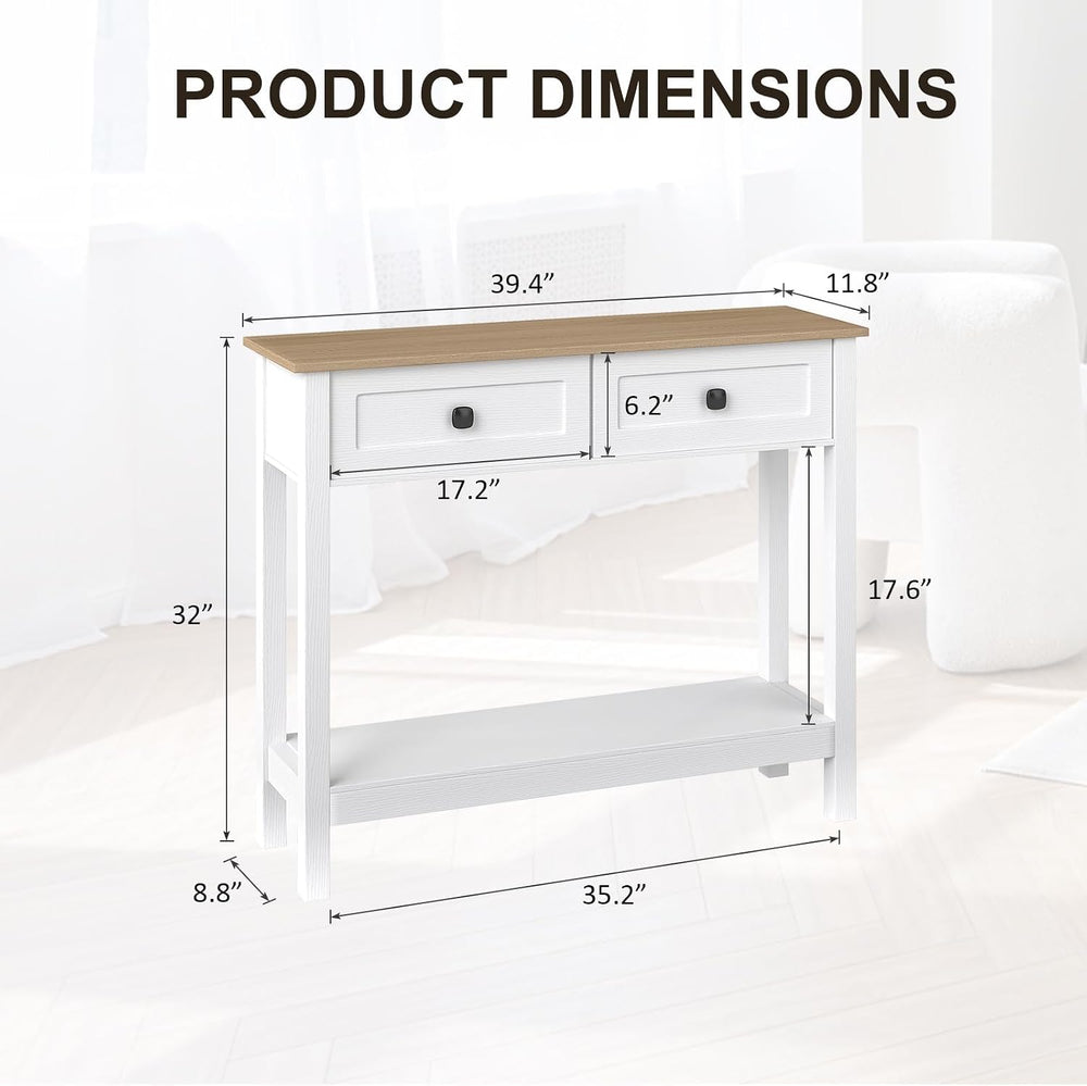 kinbor Entryway Table - White Console Table with 2 Drawers, Narrow Small Cons...