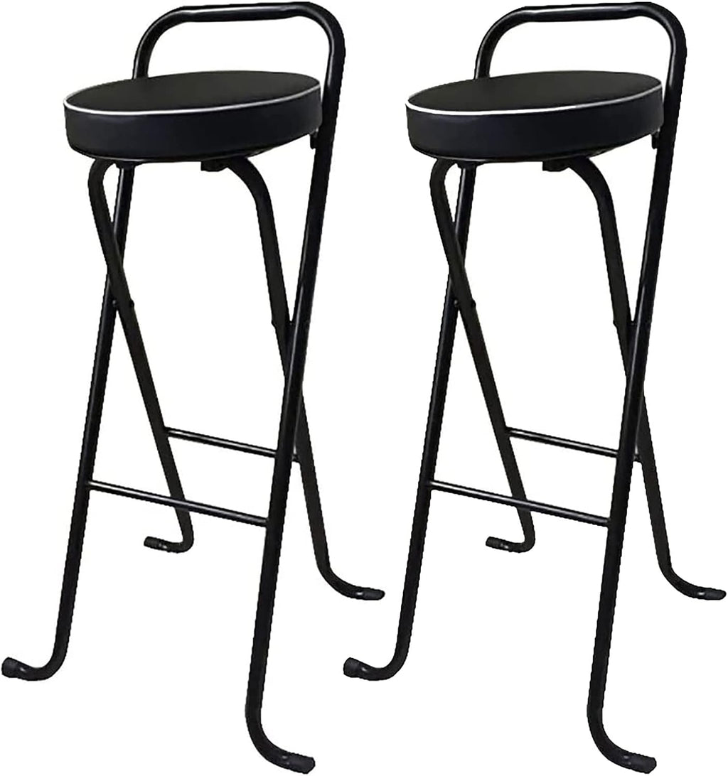 Folding Bar Stool, Portable Folding Stool Chair Heavy Duty, Indoor Tall Bar stools with Handle, 300 lbs Capacity (Color : Black-A, Size : 30in-2Pcs)