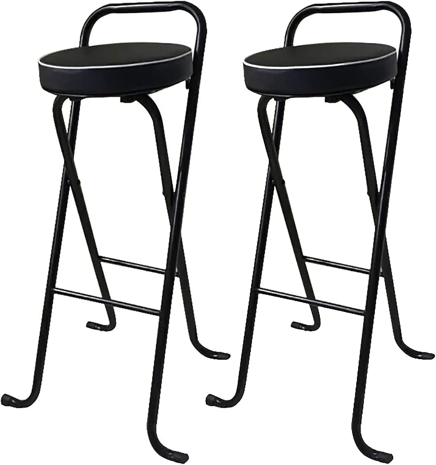 Folding Bar Stool, Portable Folding Stool Chair Heavy Duty, Indoor Tall Bar stools with Handle, 300 lbs Capacity (Color : Black-A, Size : 30in-2Pcs)
