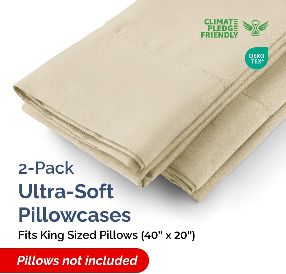 King Pillow Cases - 2 Pack - Super Soft Pillowcase Covers - Envelope Enclosure - Hotel Quality Pillow Protectors - Wrinkle Free, Fade, Shrink & Stain Resistant - Machine Washable - 20" x 40" (Cream)