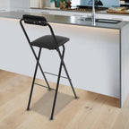 1Pcs Folding Bar Stool with Backrest – 27.5" Tall Foldable Stool Chair Counter Height Stool, Heavy Duty 275LBS Capacity, Carbon Steel Frame, PU Padded Seat, for Kitchen Counter Home Camping (Black)
