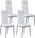 VEVOR Modern Dining Room Accent Chairs Set of 4, Upholstered Leather Side Chair for Living Room, Space-Saving Kitchen Chair with Thick Cushions and Metal Legs, White