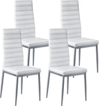 VEVOR Modern Dining Room Accent Chairs Set of 4, Upholstered Leather Side Chair for Living Room, Space-Saving Kitchen Chair with Thick Cushions and Metal Legs, White